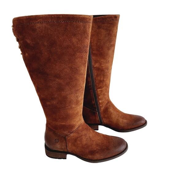 Born Rust Brown Tall Suede Leather Riding Boots Lace Accents Round Toe Size 8.5 - Picture 4 of 10